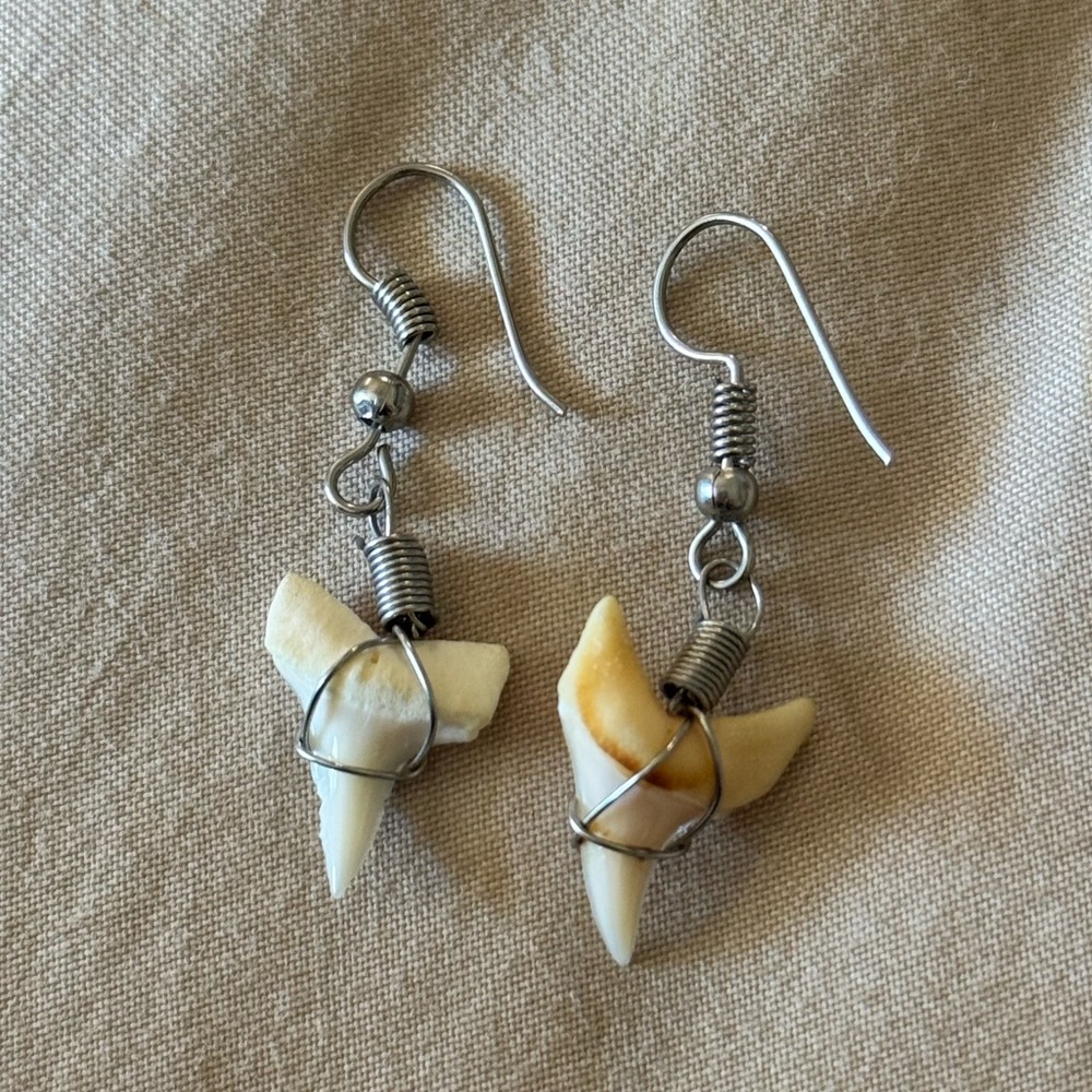 Wire Wrapped Shark Tooth Earrings
